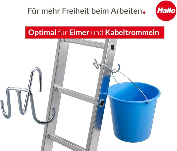 Hailo SafetyLine Eimerhaken für Sprossenleitern | 2x Haken für Farbeimer, Kabeltrommel oder Werkzeug
