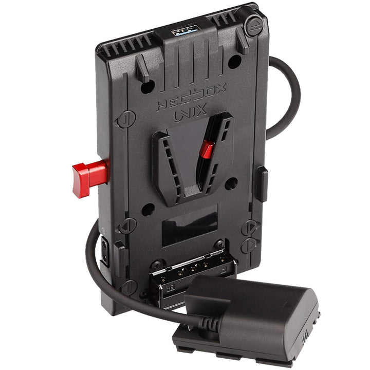 HEDBOX Unix-LPE6 - V-Mount Akkuplatte mit 3X D-Tap und USB, für Canon EOS Cameras, Anschlusskabel (L