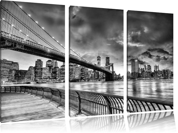 Pixxprint Monocrome, Brooklyn Bridge Park New York 3-Teiler Leinwandbild 120x80 Bild auf Leinwand