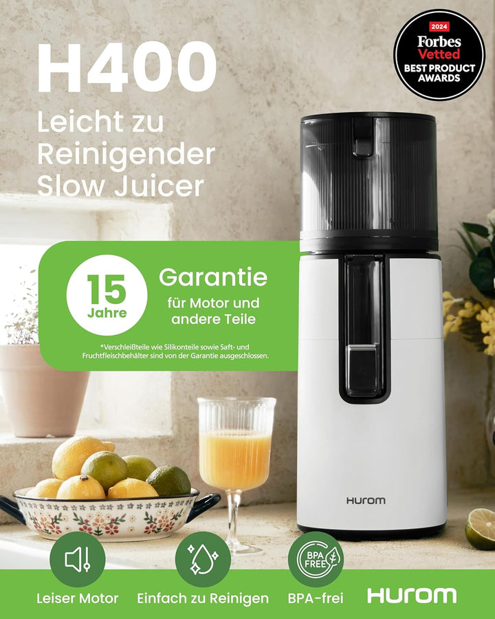 HUROM | H400 | Entsafter für Obst und Gemüse | Hurom Easy Clean H400 | Schneidschale | 150 Watt | BP