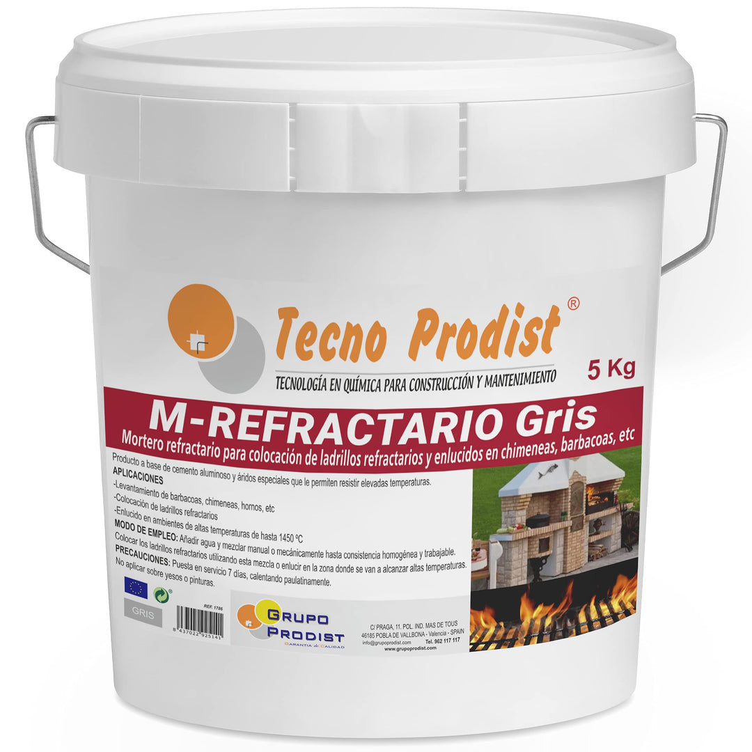 M-FEUERFEST GRAU von Tecno Prodist - (5 kg) Spezieller feuerfester Mörtel für feuerfeste Steine und