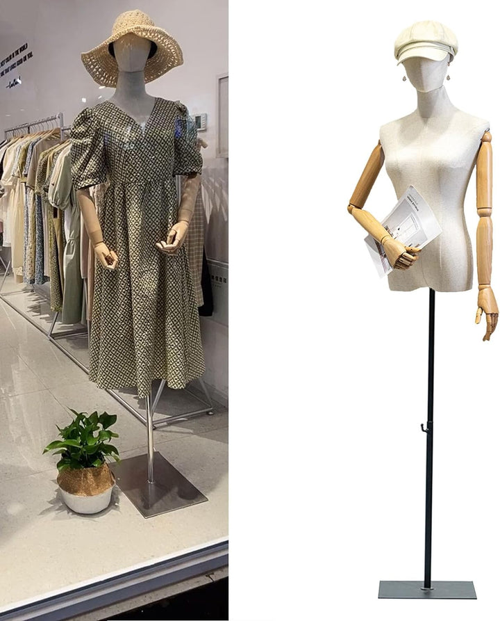 Jueraori Schaufensterpuppe Körper Weiblich, Schneiderpuppe mit Holz Armen, Mannequin Torso mit Verst