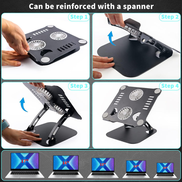 Laptop Ständer Höhenverstellbar mit RGB Lüfter, Faltbarer Stand aus Aluminiumlegierung, Belüfteter L