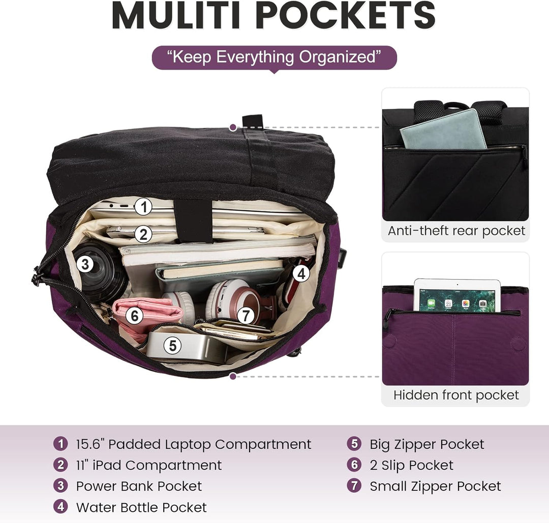 LOVEVOOK Rucksack Damen, 15,6 Zoll Laptop Schulrucksack Mädchen Teenager mit USB Ladeanschluss & Lap