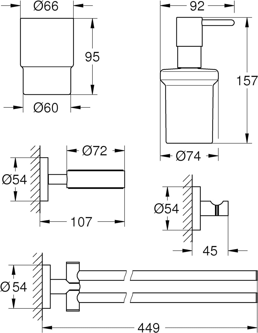 Grohe Bad-Set 4 in 1 Essentials, 1 Stück, 40846001, 220 x 90 x 475 Rund ( Chrom ) Waschtisch-Set 4 i