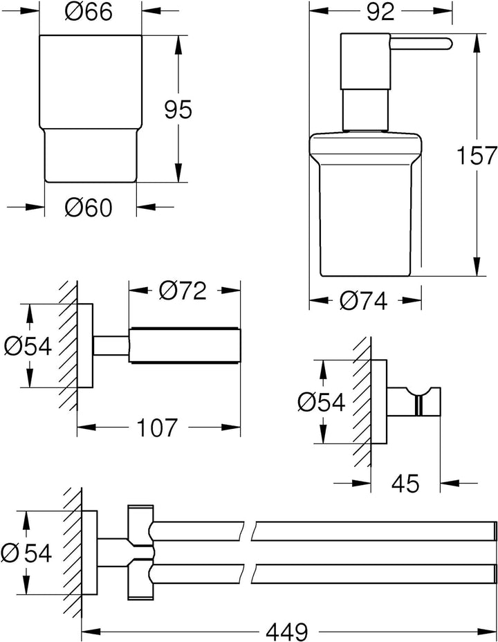 Grohe Bad-Set 4 in 1 Essentials, 1 Stück, 40846001, 220 x 90 x 475 Rund ( Chrom ) Waschtisch-Set 4 i