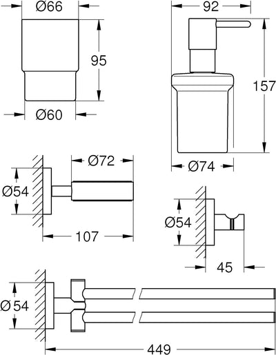 Grohe Bad-Set 4 in 1 Essentials, 1 Stück, 40846001, 220 x 90 x 475 Rund ( Chrom ) Waschtisch-Set 4 i