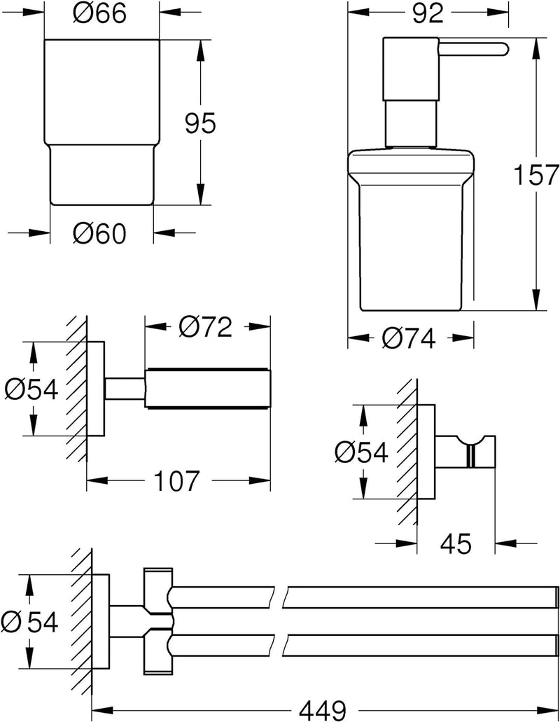 Grohe Bad-Set 4 in 1 Essentials, 1 Stück, 40846001, 220 x 90 x 475 Rund ( Chrom ) Waschtisch-Set 4 i