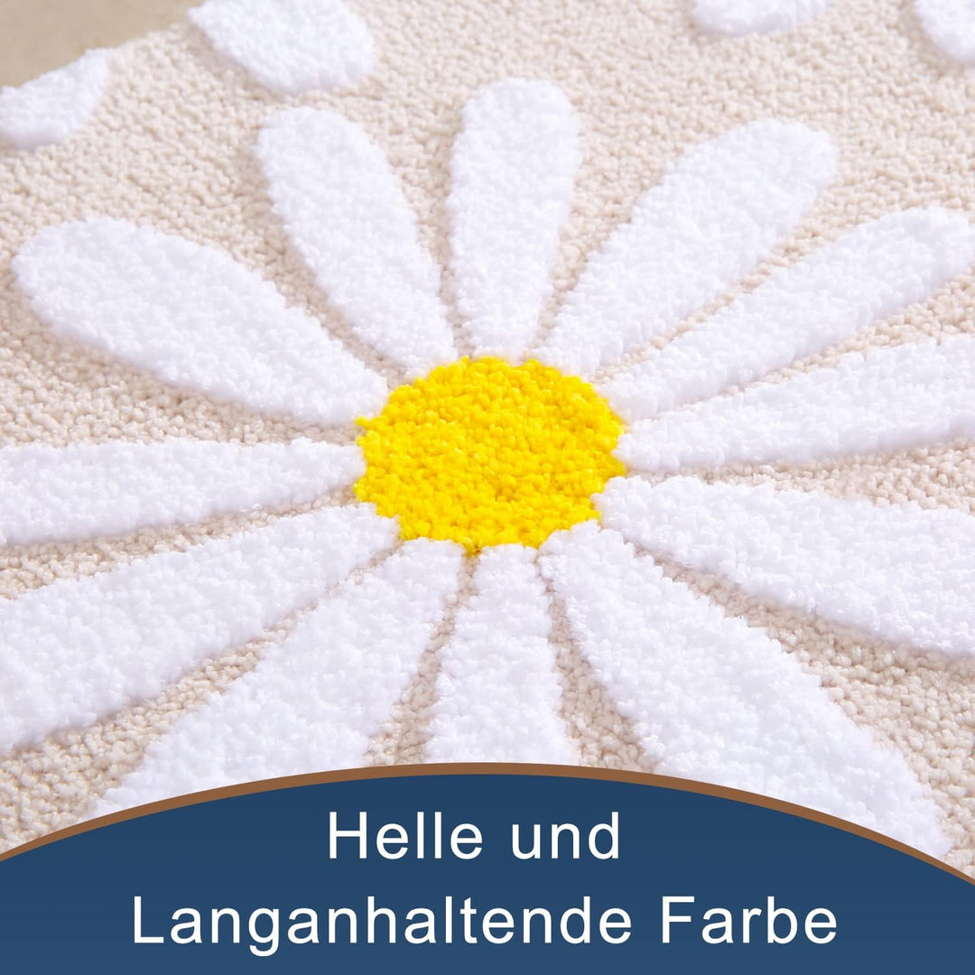 QJHOMO Beige Badezimmerteppich Niedliche Gänseblümchen Badematte rutschfest Waschbar Badteppich Weis