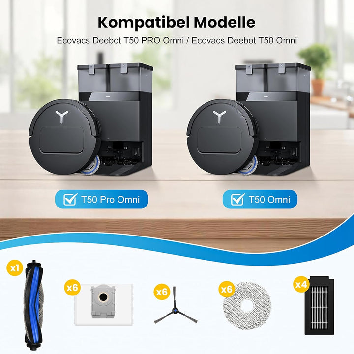 24 Stück Zubehör für Ecovacs Deebot T50 PRO Omni / T50 Omni / T50 Omni Gen2 Saugroboter, Ersatzteile
