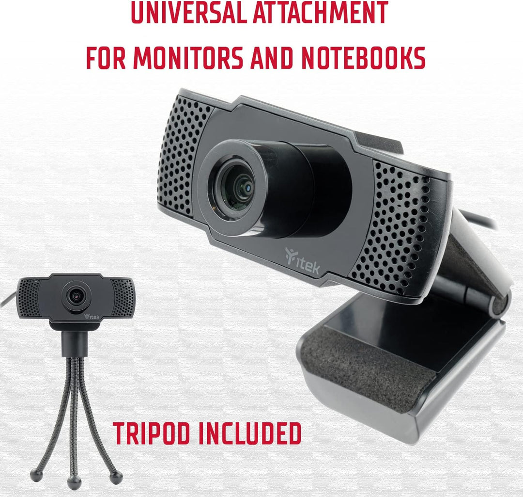 itek Webcam W300 Full HD 1080p mit Mikrofon & Stativ – USB-Plug & Play, 30 fps, ideal für Video-Call