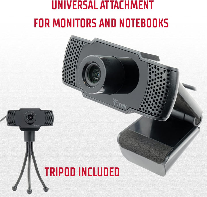 itek Webcam W300 Full HD 1080p mit Mikrofon & Stativ – USB-Plug & Play, 30 fps, ideal für Video-Call