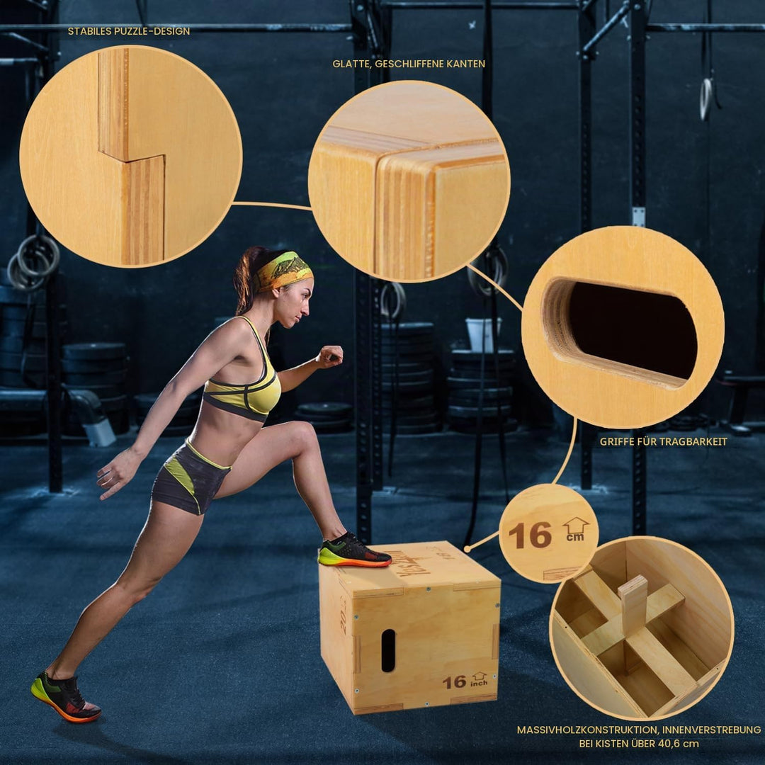 Yes4All 3 in 1 Wooden Plyo Box, Sprungbox, Plyometric Box Plattform für Sprungtraining, Home Gym und