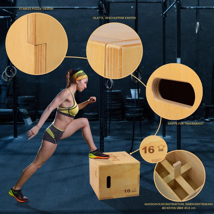 Yes4All 3 in 1 Wooden Plyo Box, Sprungbox, Plyometric Box Plattform für Sprungtraining, Home Gym und