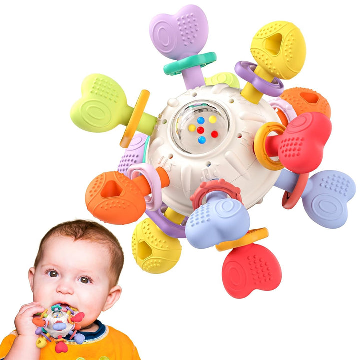 Infinno Baby Greifball & Rassel,BPA-freies Silikon Beissring-Spielzeug für 0-12 Monate, Multifunktio