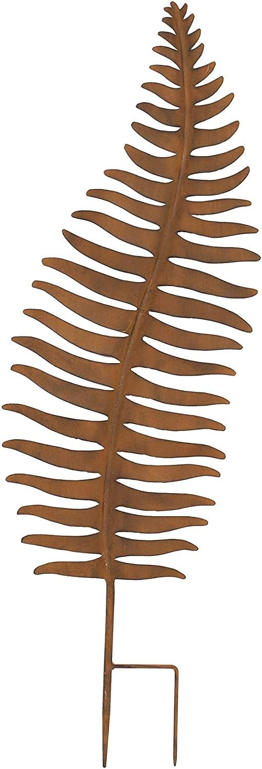Dekoleidenschaft Gartenstecker Farnblatt aus Metall in Rost-Optik, 78 cm hoch, Beetstecker, Dekostec