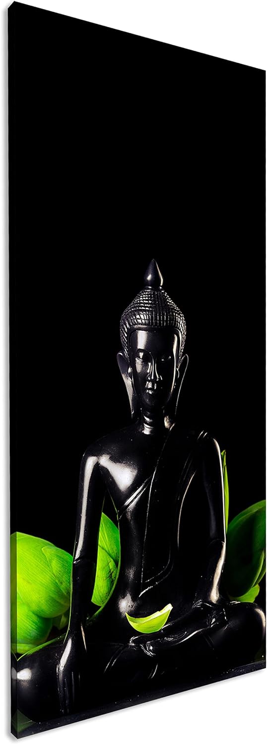Dark Buddha Figur Panorama 80x40 cm als Leinwandbild, Motiv fertig gerahmt auf Echtholzrahmen, Hochw
