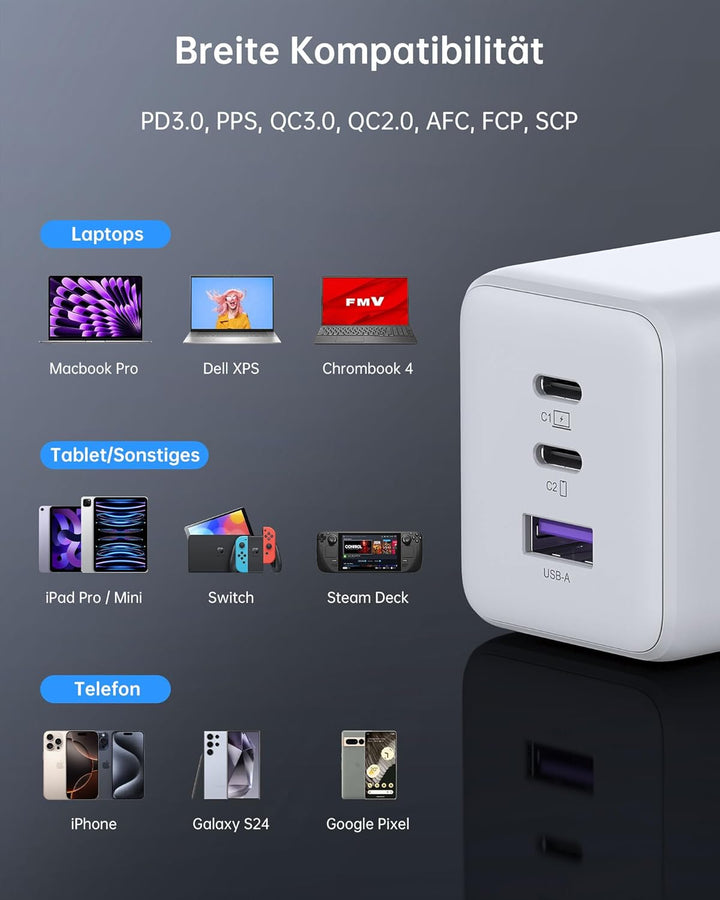 NOVOO 100W USB C Ladegerät GaN Ⅲ 3-Port USB C Netzteil Schnellladegerät PD MacBook Charger mit Ladek