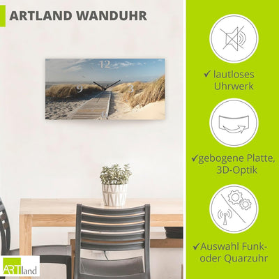 ARTLAND Wanduhr ohne Tickgeräusche Alu Quarzuhr 50x25 cm Rechteckig Lautlos Strand Meer Nordsee Düne