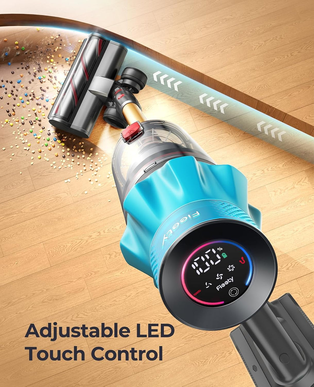 Fieety Akku Staubsauger Kabellos, 50kPa/600W Starkes Saugen, 65Min, 1.6L Beutellos - 8-in-1 Mit Anti