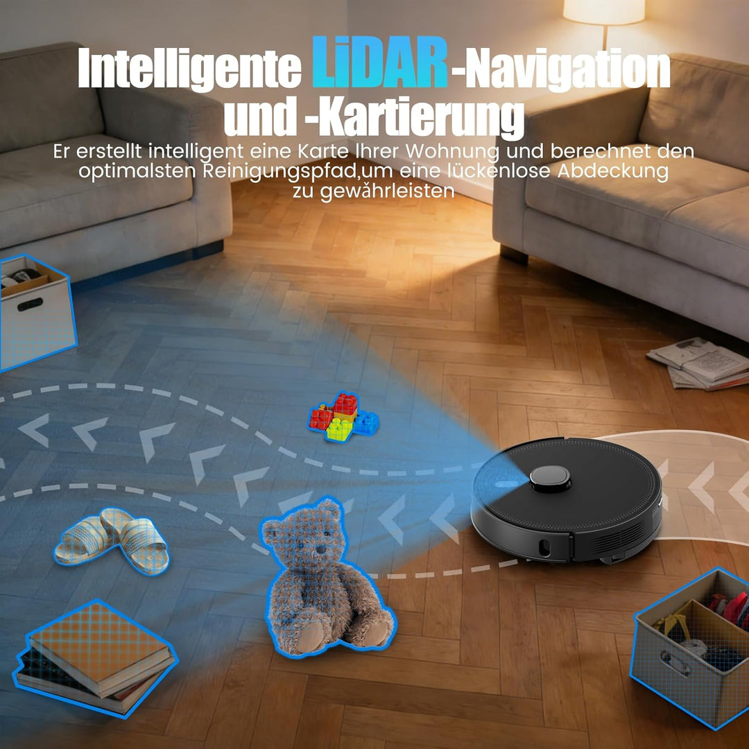 Saugroboter mit Wischfunktion, Staubsauger Roboter mit Absaugstation 3.5L, 8000Pa Saugkraft, LiDAR N