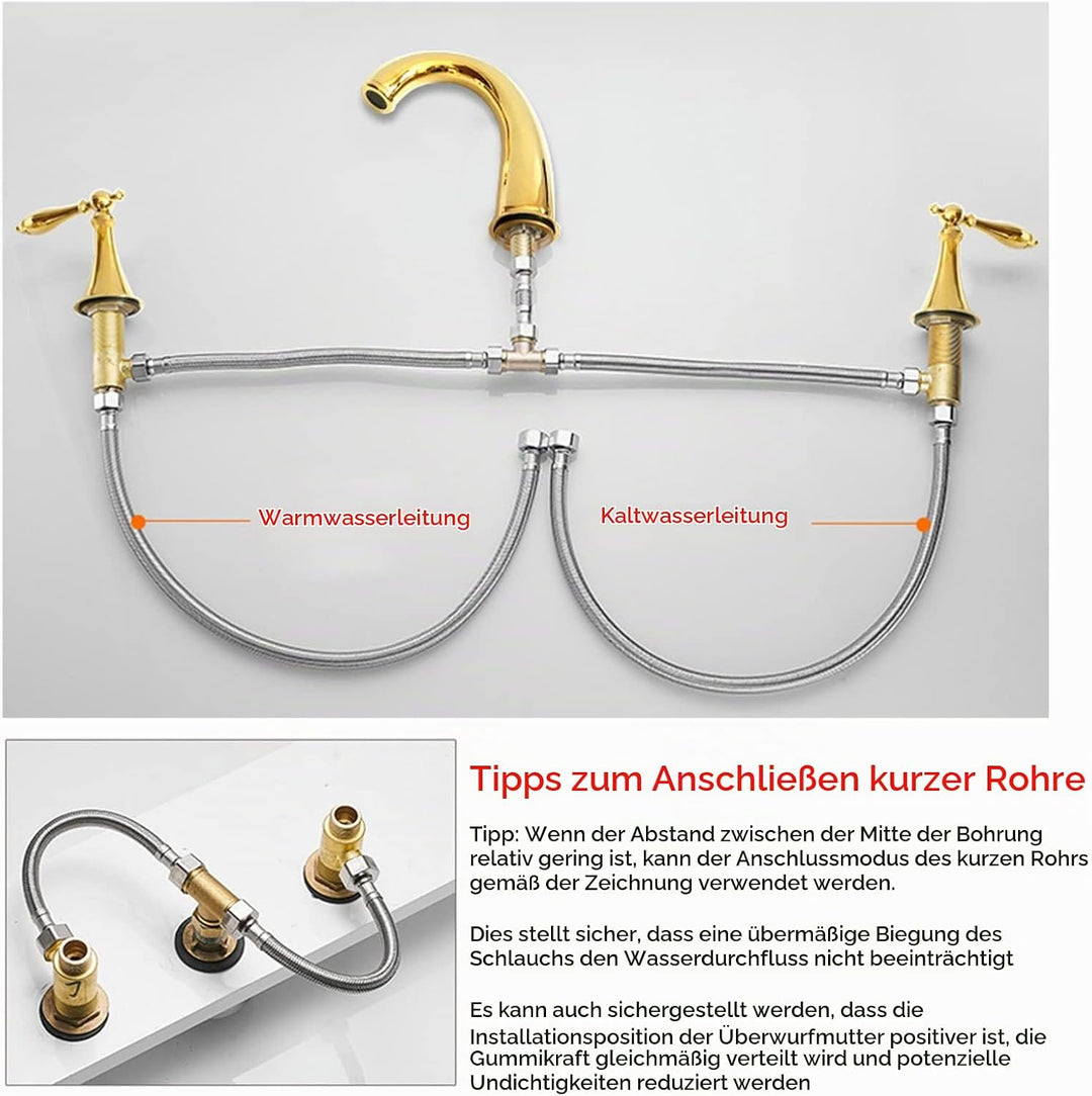 3 Loch Armaturen Waschbecken, Waschtischarmatur Dreiloch, mit 2-kreuzgriff, 3-Loch-Waschtischarmatur