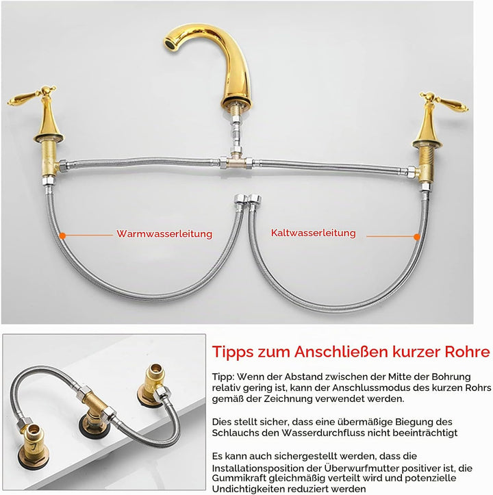 3 Loch Armaturen Waschbecken, Waschtischarmatur Dreiloch, mit 2-kreuzgriff, 3-Loch-Waschtischarmatur