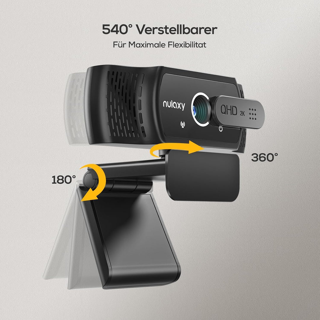Nulaxy QHD 2K Webcam mit Automatische Lichtkorrektur, PC Camera mit 2 Rauschunterdrückungs Mikrofone