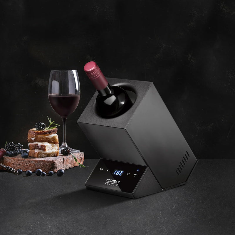 CASO WineCase One Black - Design Weinkühler für eine Flasche, Temperaturbereich von 5-18°C, für Flas