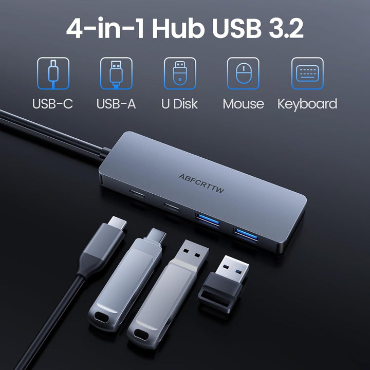 USB C Hub 10Gbps, 4-Port USB C Splitter für Desktop, USB 3.2 Hub mit 120cm Kable, USB C Verteiler fü