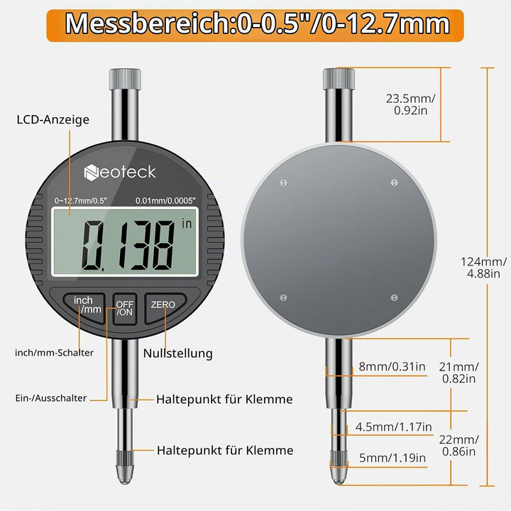 Neoteck Bohrungslehre Messuhr Set 50-160 mm Innendurchmesser Messuhr Aluminiumlegierung Hohe Präzisi