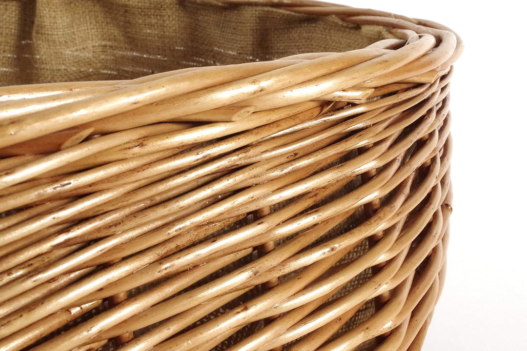 Kobolo Kaminholzkorb Holzkorb für Kaminholz oval - aus gekochte Weide mit Jutefutter