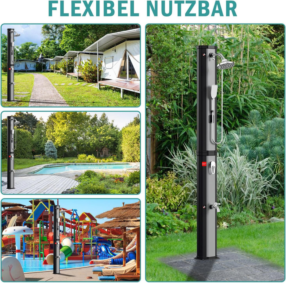 Solardusche 60L Solar Gartendusche warmes Wasser Bis Zu 60°C Ohne Stromanschluss mit Handbrause und