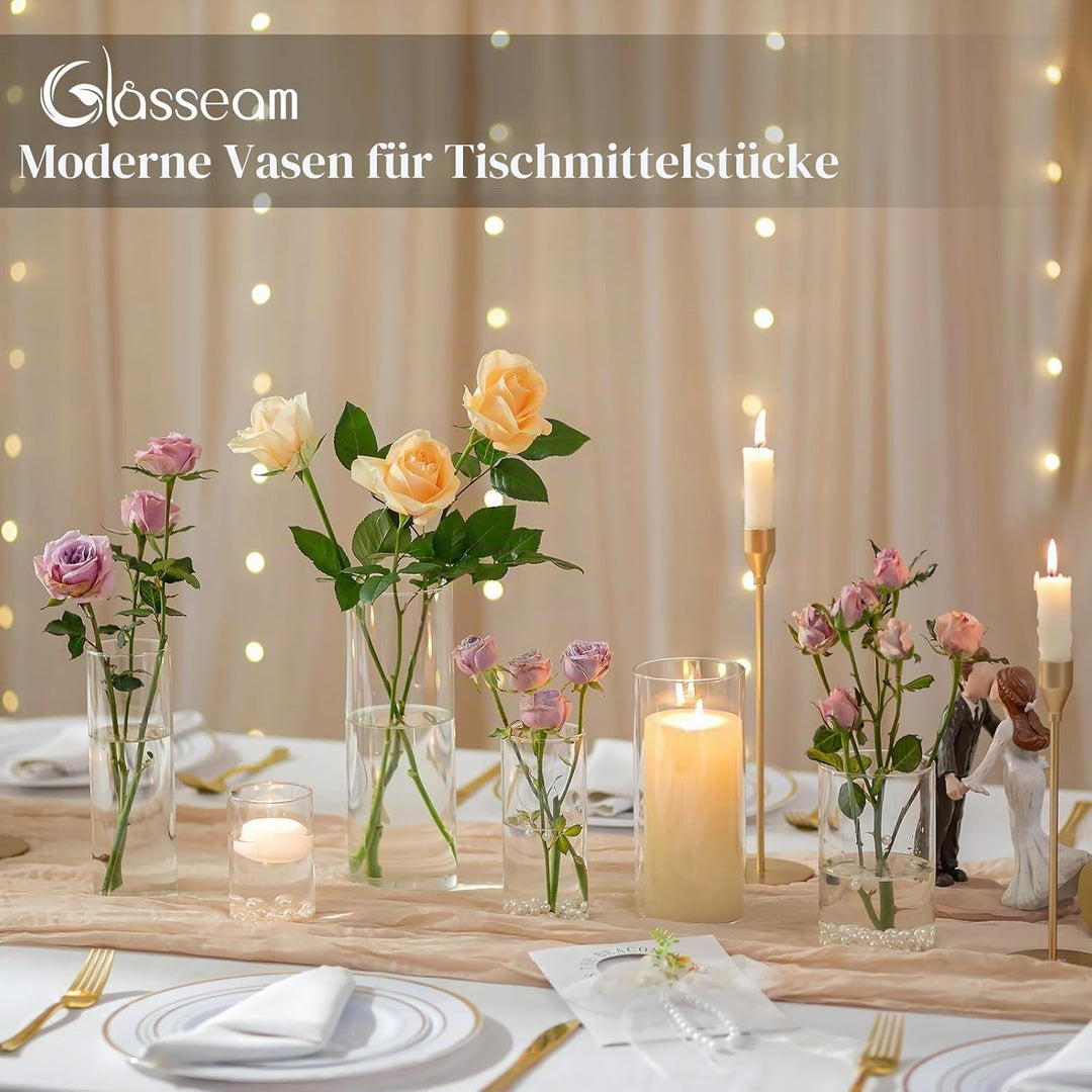 Glasseam Deko Vase Glas Zylinder Tischdeko 10 Satz Blumen Vasen Set Modern Glasvase Rund Glaszylinde