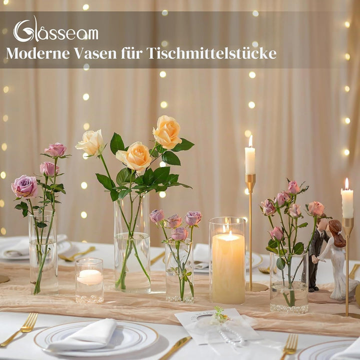 Glasseam Deko Vase Glas Zylinder Tischdeko 10 Satz Blumen Vasen Set Modern Glasvase Rund Glaszylinde