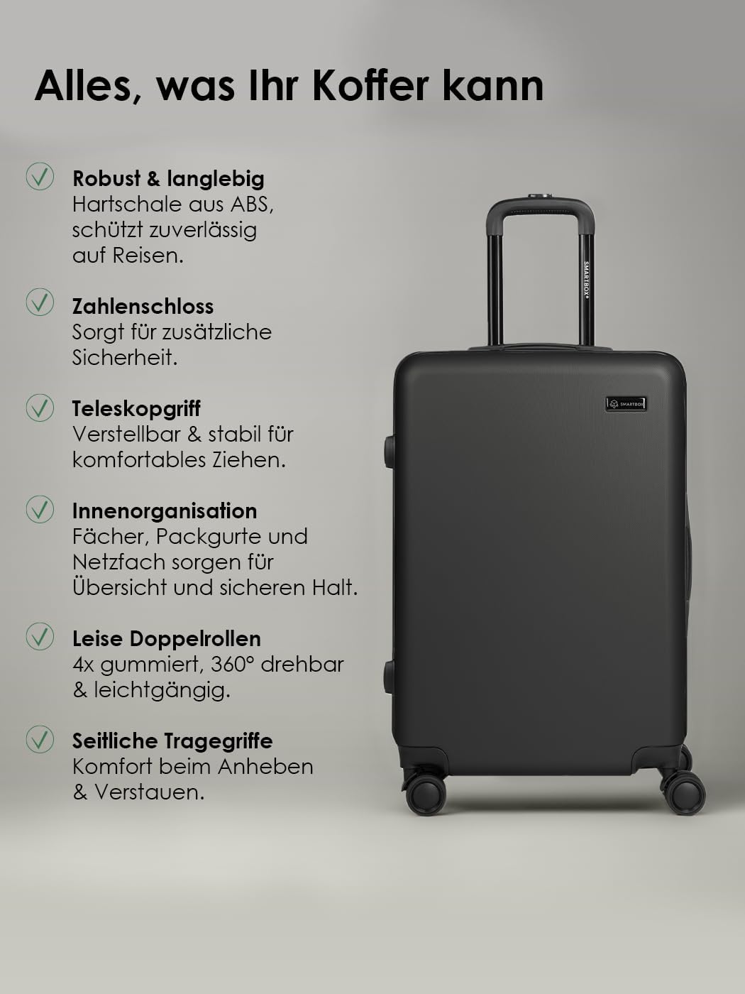 Smartbox Hartschalen Check-in Koffer für Damen & Herren | Mittelgrosser M Trolley 43 x 27 x 66 cm au