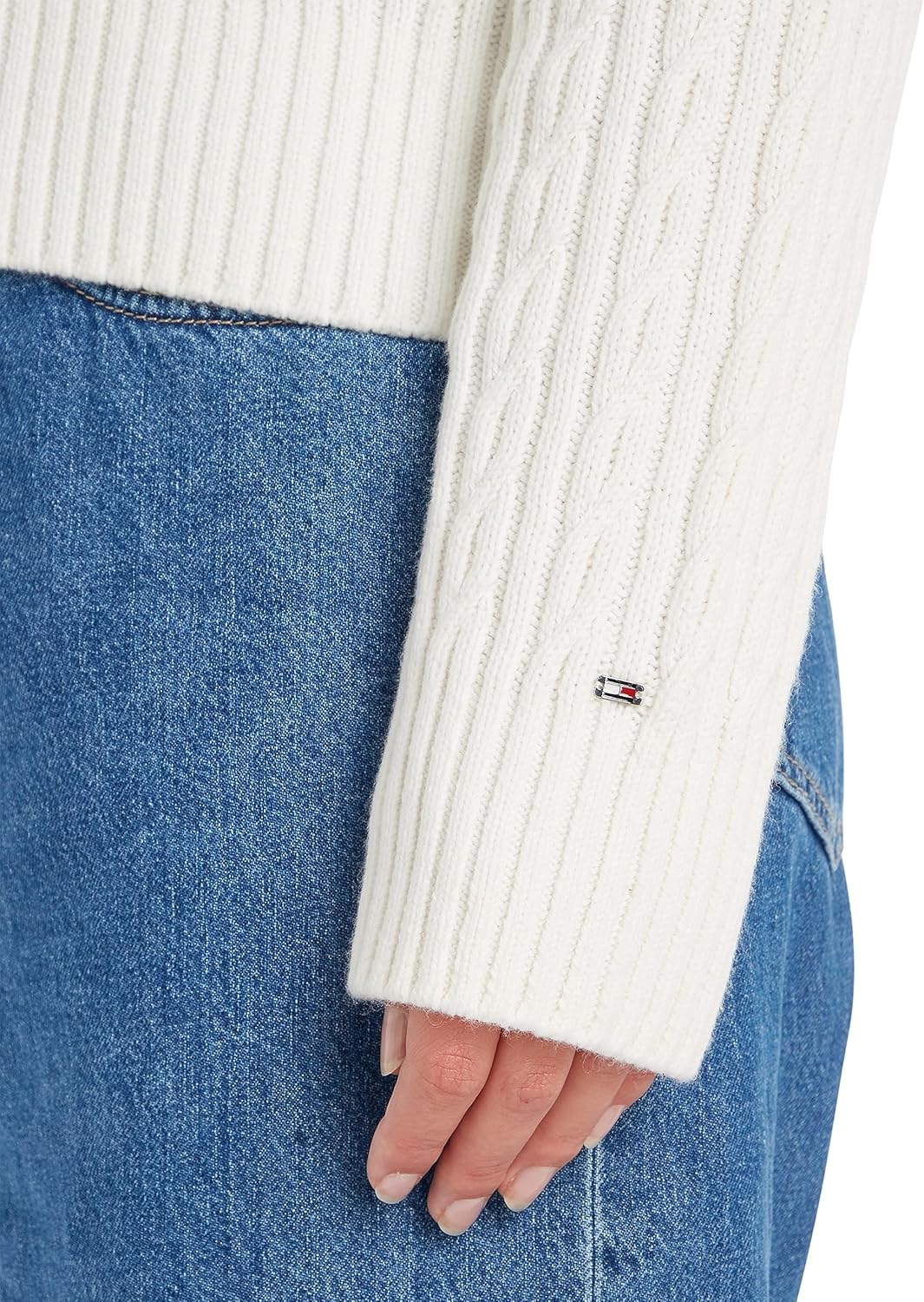 Tommy Hilfiger Damen Pullover, L Weiß (Ecru)