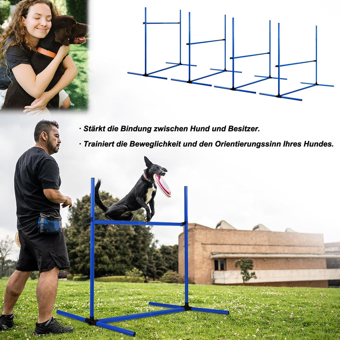 Agility Hürdenset für Haustier,4er Slalom Stangen Hunde Training Set mit Tragetasche,Höhenverstellba