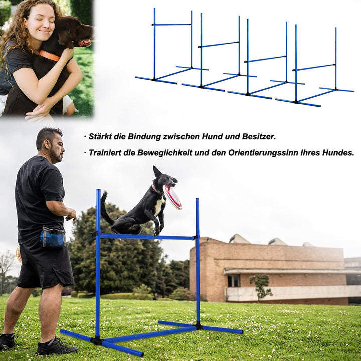 Agility Hürdenset für Haustier,4er Slalom Stangen Hunde Training Set mit Tragetasche,Höhenverstellba