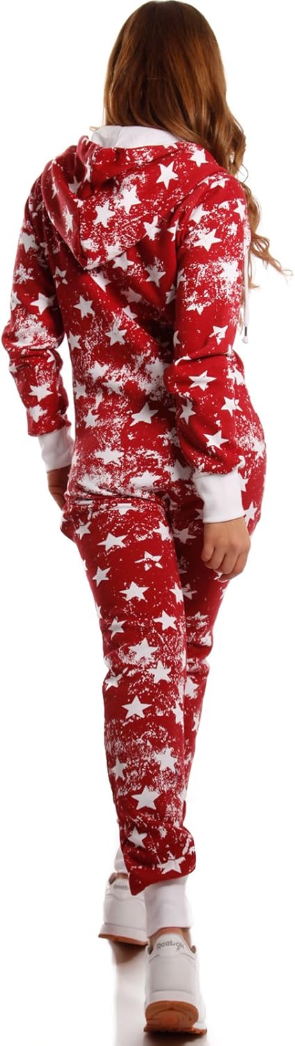 Crazy Age Jumpsuit Strampler Ganzkörperanzug Overall Sternen Kuschelig Warm XS Weinrot ( A), XS Wein