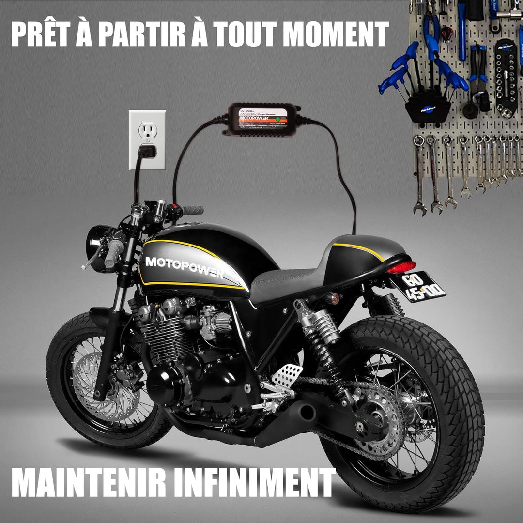 MOTOPOWER MP00205C 12V 800mA Automatisches Ladegerät/Maintainer für Autos, Motorräder, ATVs, Wohnmob