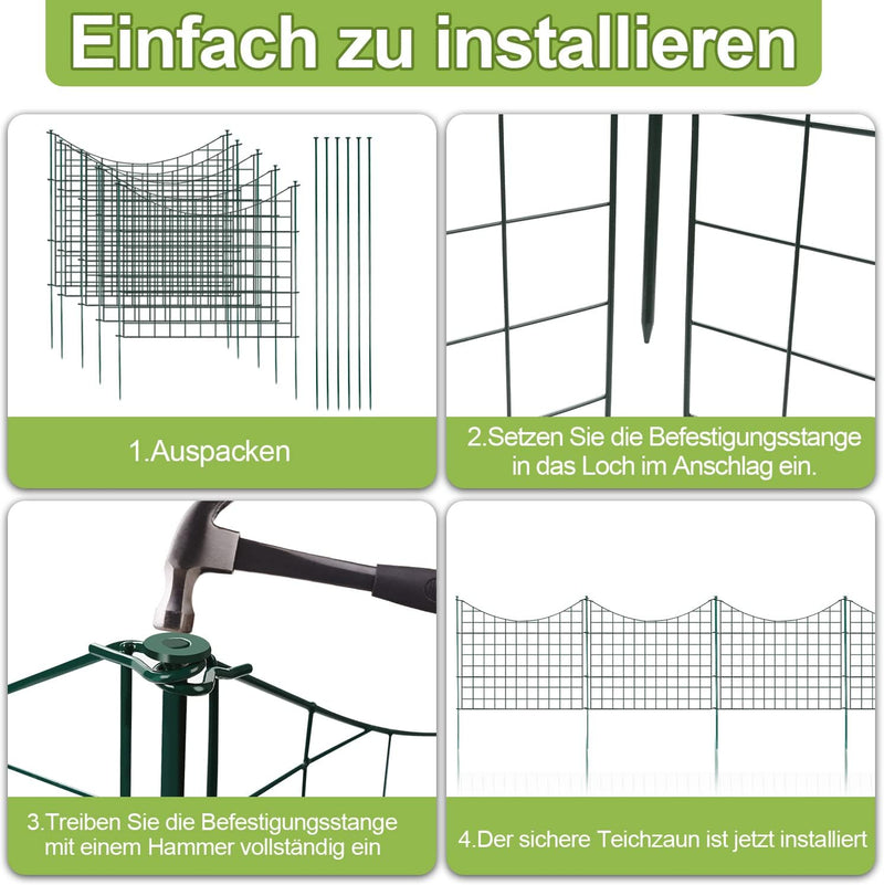 Joparri Teichzaun, 22 Stück Set Gartenzaun Metall Teichzaun, Steckzaun Gitterzaun - 10 Zaunelemente