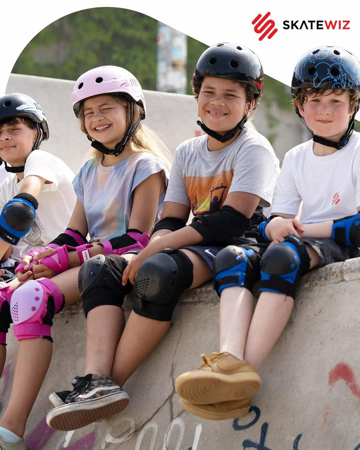 SKATEWIZ Skate Protektoren für Kinder &amp; Erwachsene in 6 Farben - Knieschützer Kinder Set [6pc] SMASH