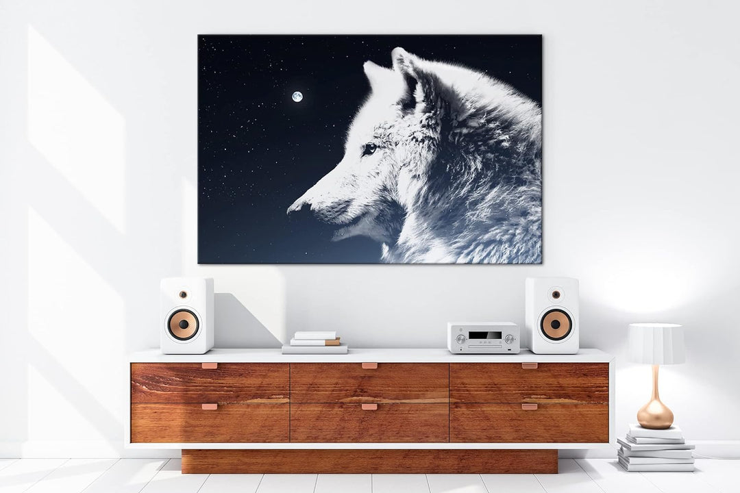 deyoli einsamer stolzer Wolf Format: 100x70 als Leinwandbild, Motiv fertig gerahmt auf Echtholzrahme