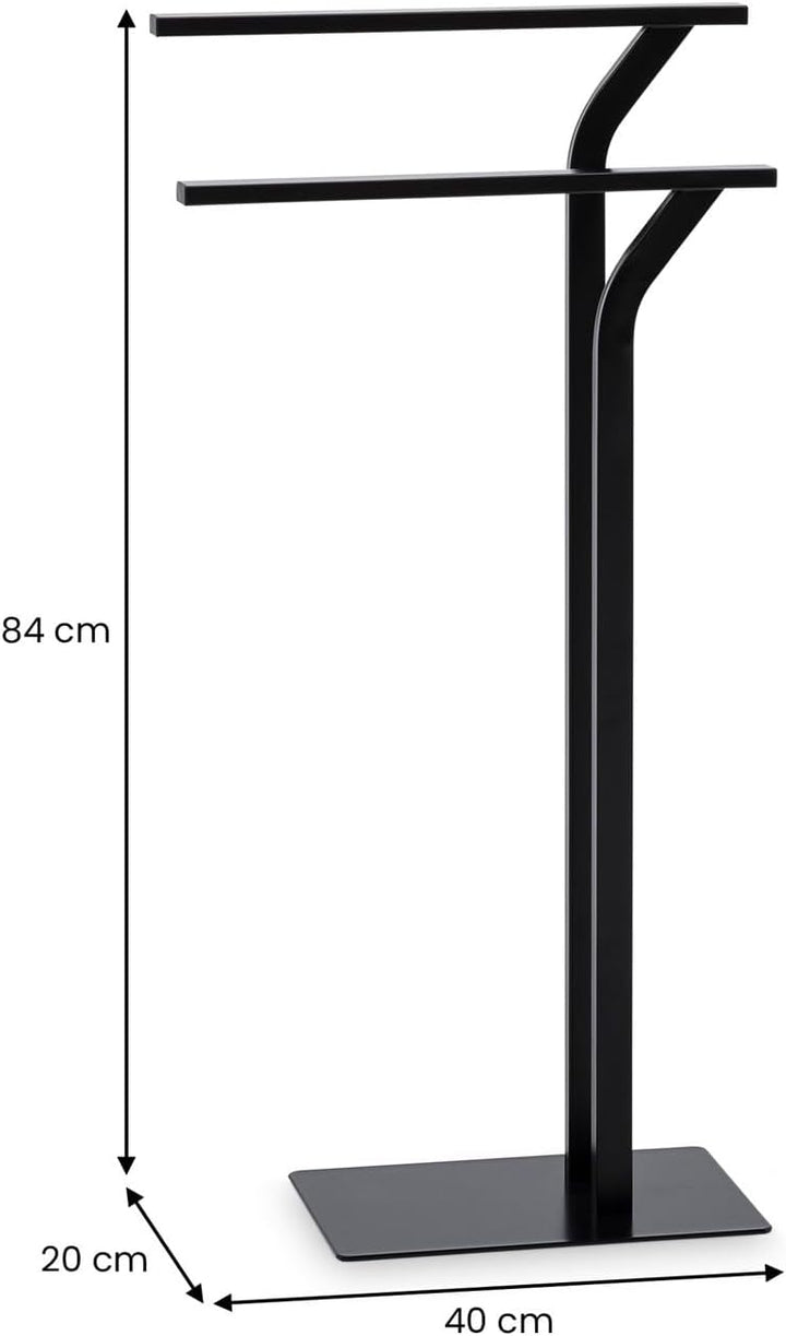 Handtuchhalter LEVIO mit 2 Stangen schwarz - Handtuchständer freistehend für Badezimmer, modern und