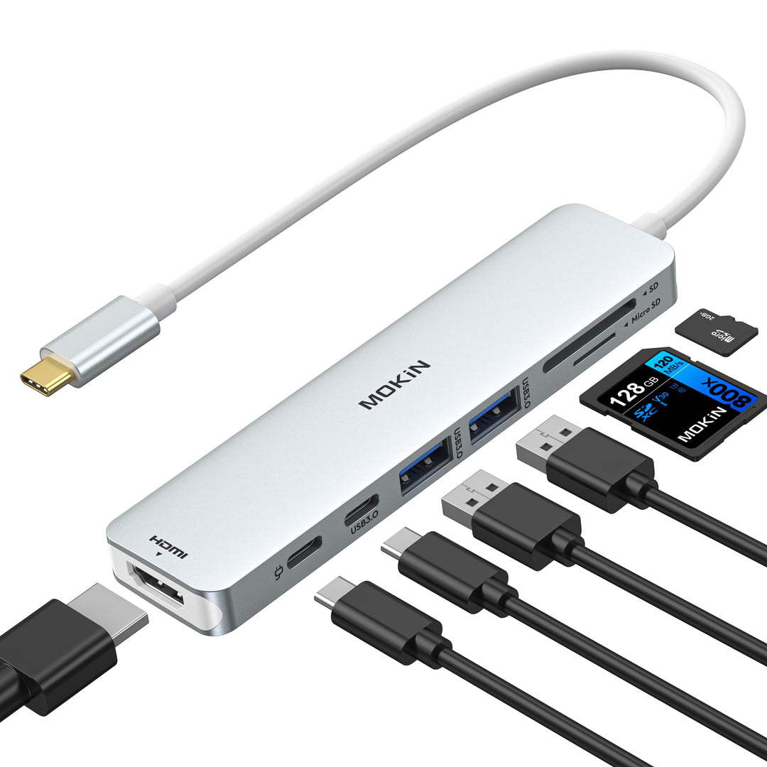 USB C Hub, USB C Multiport Adapter für MacBook Pro/Air, 7 in 1 MacBook Adapter USB C auf HDMI Hub, 2