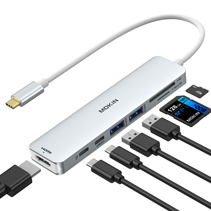 USB C Hub, USB C Multiport Adapter für MacBook Pro/Air, 7 in 1 MacBook Adapter USB C auf HDMI Hub, 2