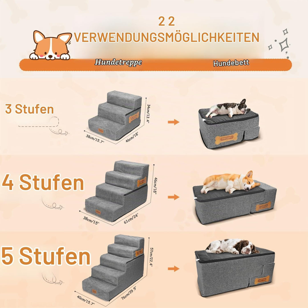 Nobleza 3-stufige Haustiertreppe für kleine Hunde &amp; Katzen, Hunderampe aus hochdichtem Schaum, rutsc