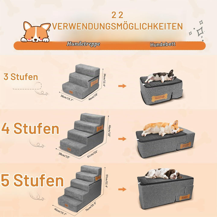 Nobleza 3-stufige Haustiertreppe für kleine Hunde &amp; Katzen, Hunderampe aus hochdichtem Schaum, rutsc
