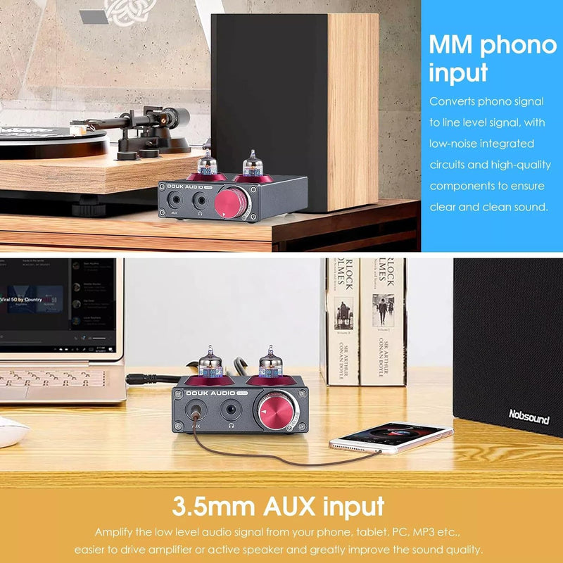 Phono-Vorverstärker,Douk Audio T4 PRO Mini Valve Tube MM Phono Verstärker GE5654 Röhrenvorverstärker